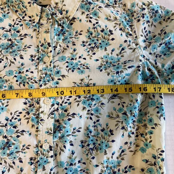Crazy Horse Blouse Liz Claiborne Women’s S Blue Green Floral Button Up Top 3/4 - Picture 6 of 8